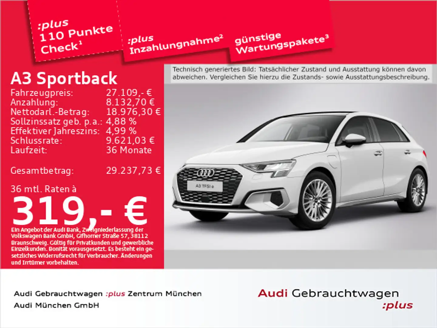 Audi A3 40 TFSI e S tronic advanced Pano/Na Weiß - 1