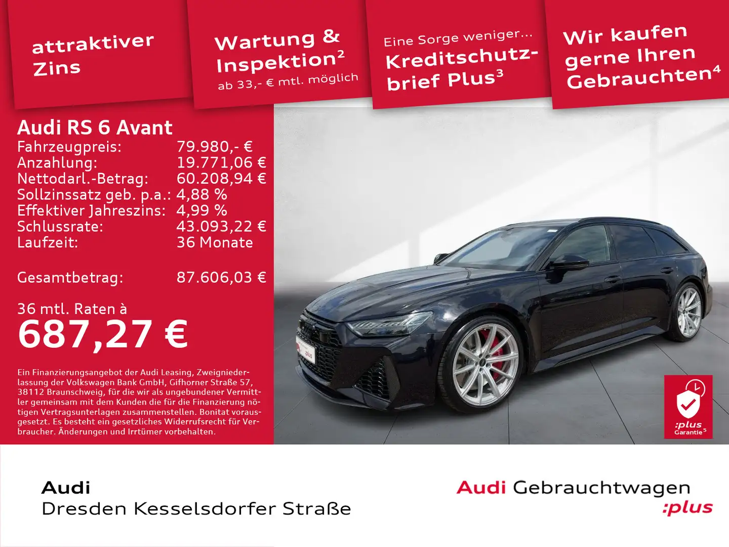 Audi RS6 4.0 TFSI Q. Navi LED Standhzg. AHZV Schwarz - 1