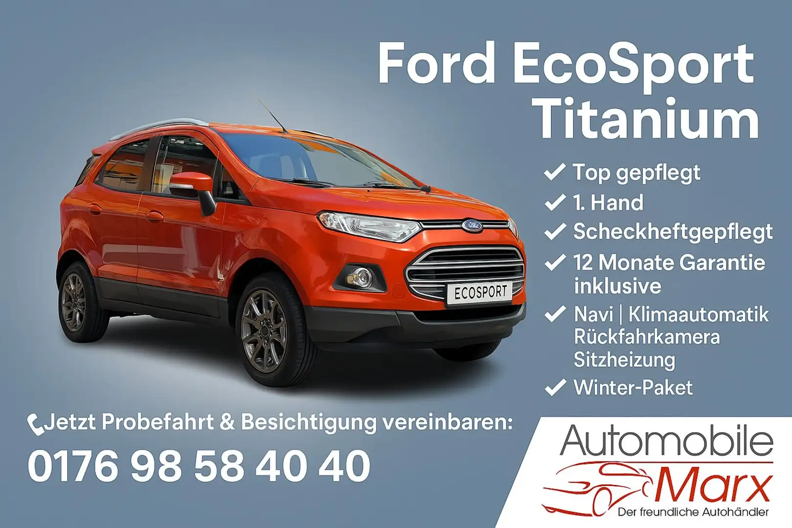 Ford EcoSport Titanium,TÜV&Insp.NEU,Rückfahrkamera,Winterpaket Rot - 1