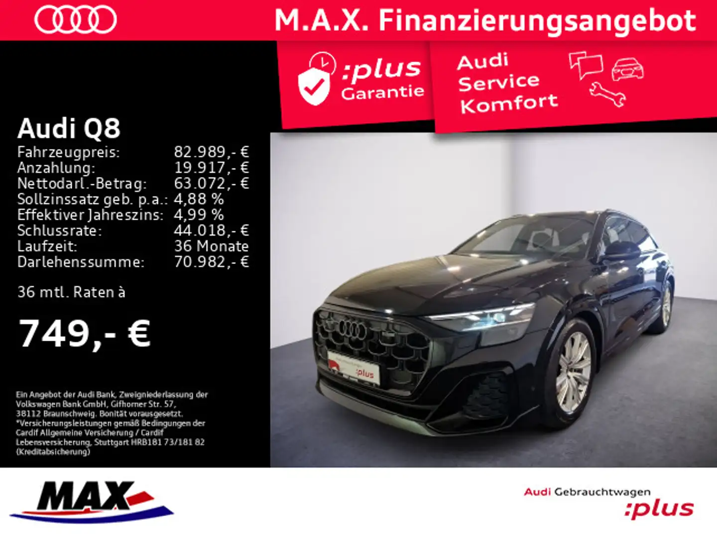 Audi Q8 50 TDI QUATT S LINE MATRIX+LUFT+PANO+AHK+HUD+ Schwarz - 1