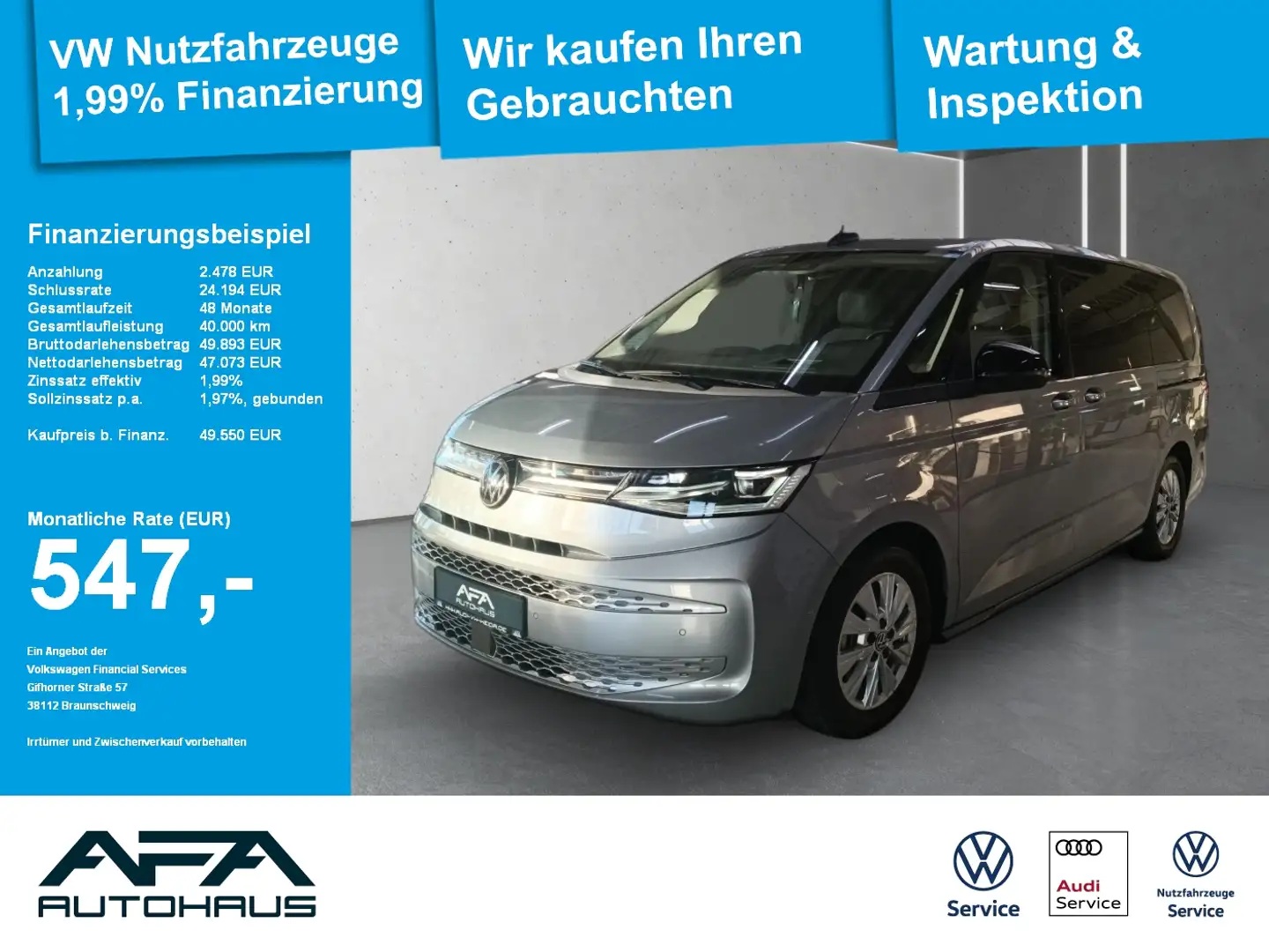 Volkswagen T7 Multivan 2.0 TDI Style lang DSG AHK*StHz*Navi Silber - 1