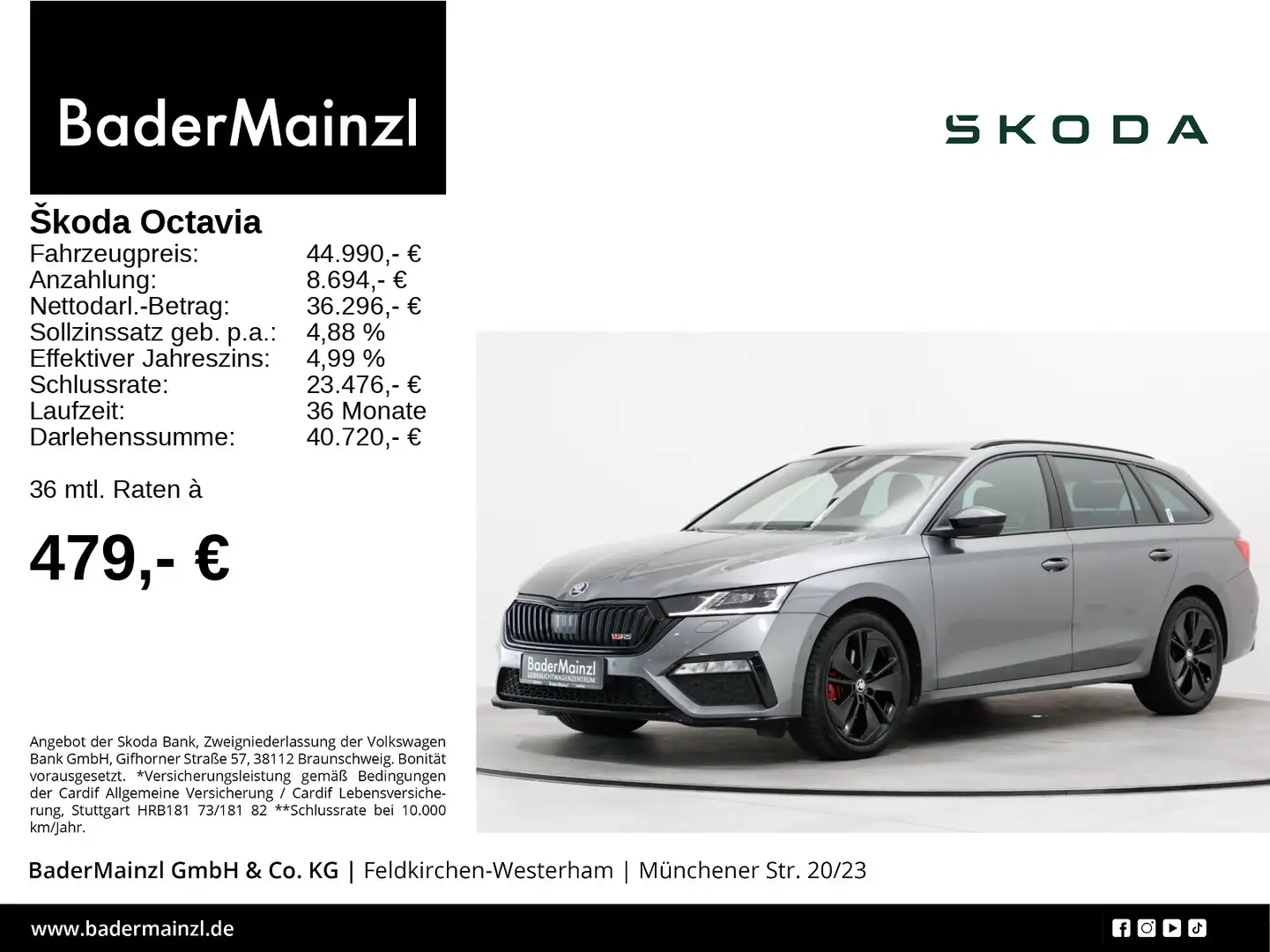 Skoda Octavia Combi RS 2.0 TDI 4x4 DSG AHK StdHzg Matr Grau - 1