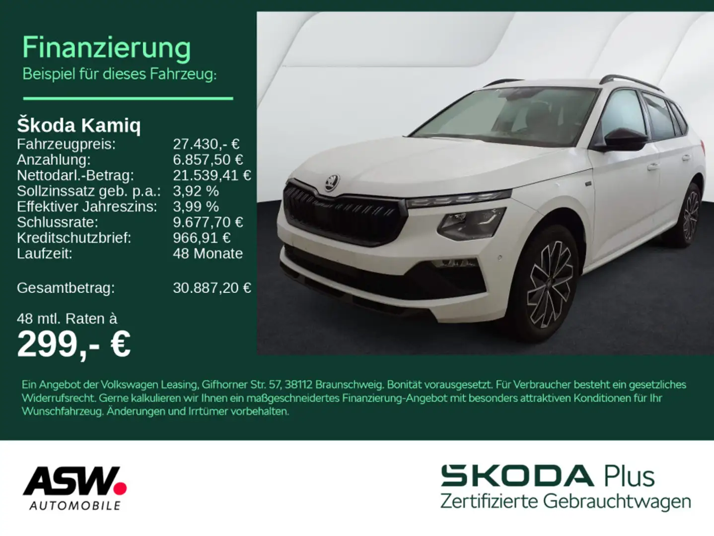 Skoda Kamiq Selection Tour 1.5TSI DSG LED Navi ACC AHK Weiß - 1