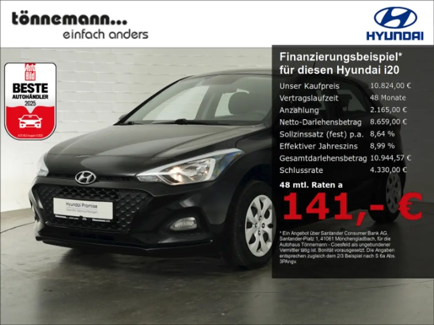 Hyundai i20 SELECT+KLIMAANLAGE+USB/AUX+ALARMANLAGE Schwarz - 1