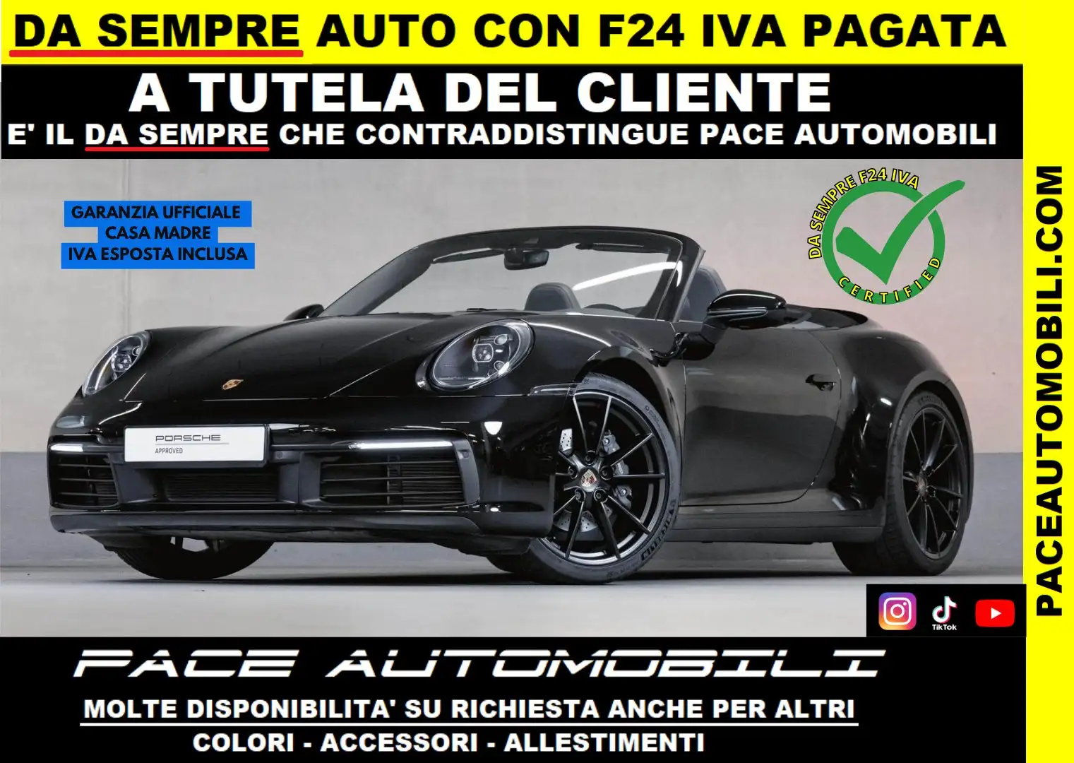 Porsche 992 911 CABRIO PELLE PDLS NAVI PDC ACC BLACK PACK Nero - 1