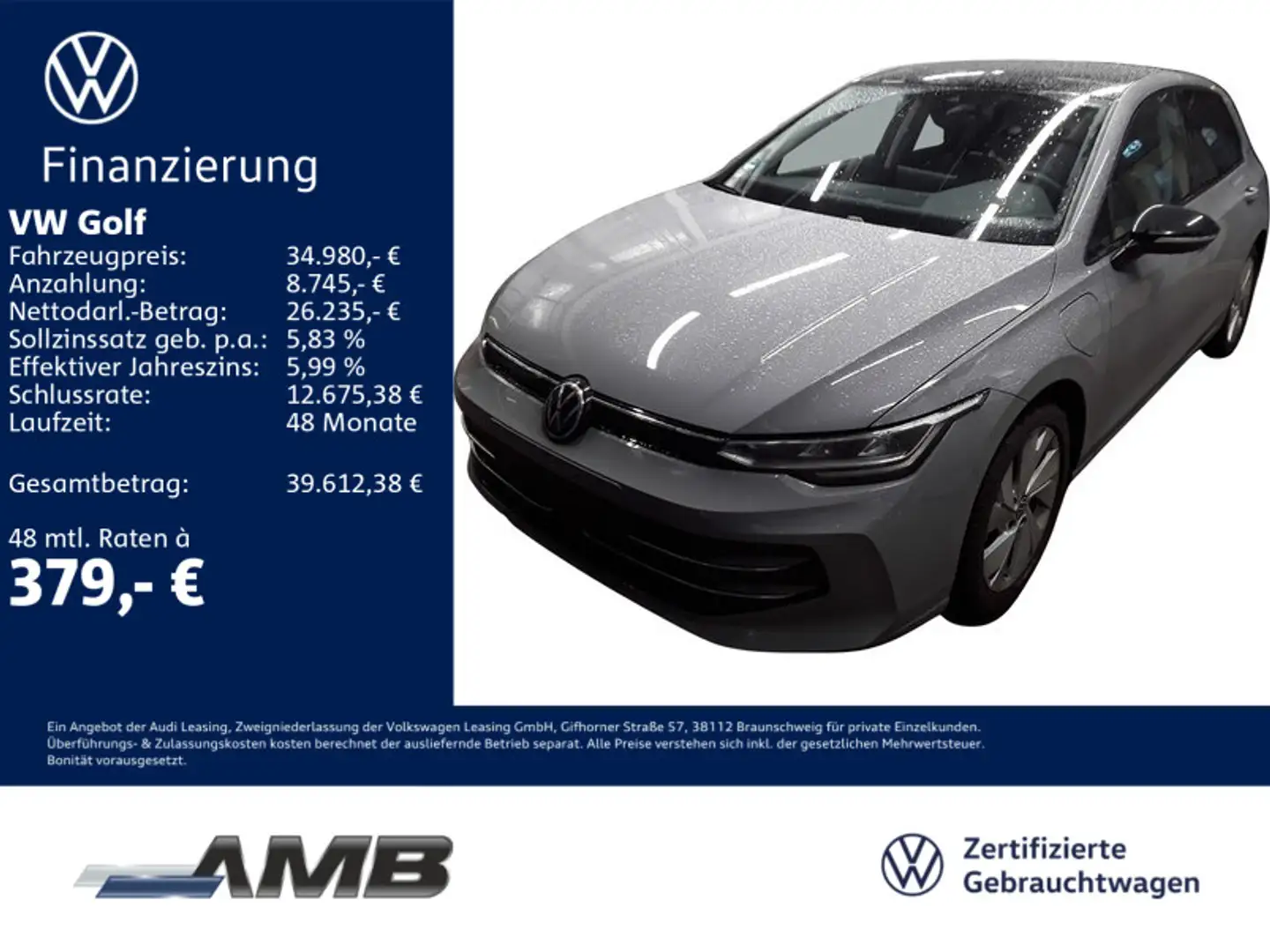 Volkswagen Golf Goal 1.5 eHybrid LED/TravelA./Pano/04.30Gar Grau - 1