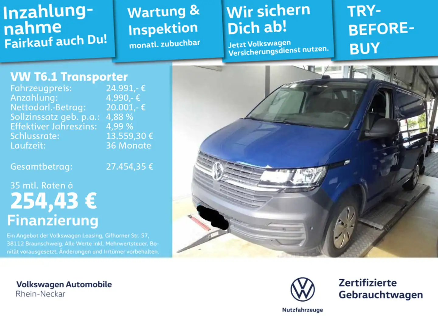 Volkswagen T6.1 Transporter T6.1 Kasten 2.0 TDI Kamera uvm Blau - 1