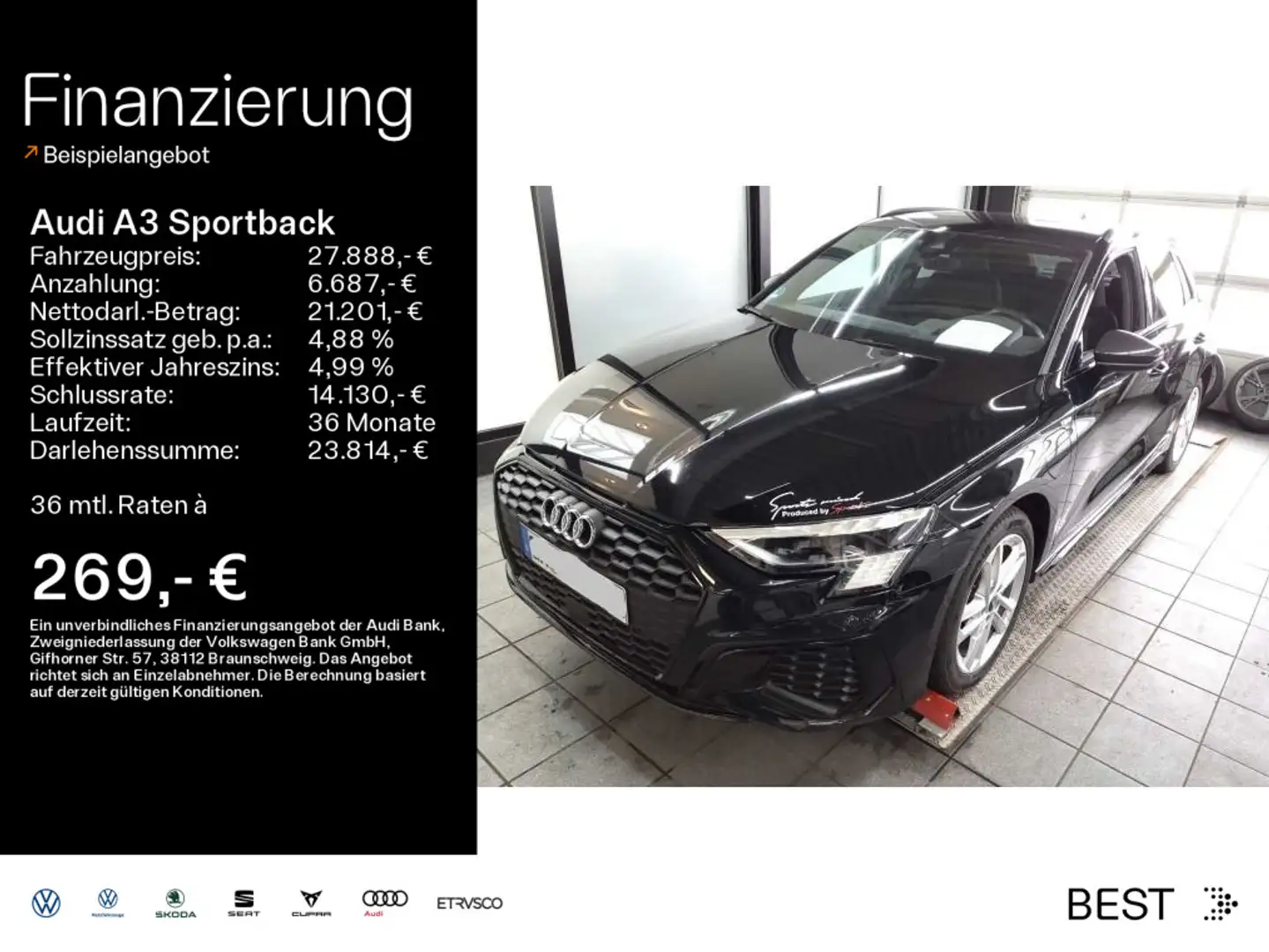 Audi A3 S line 40 TFSIe HUD*Matrix*Navi*AHK Schwarz - 1