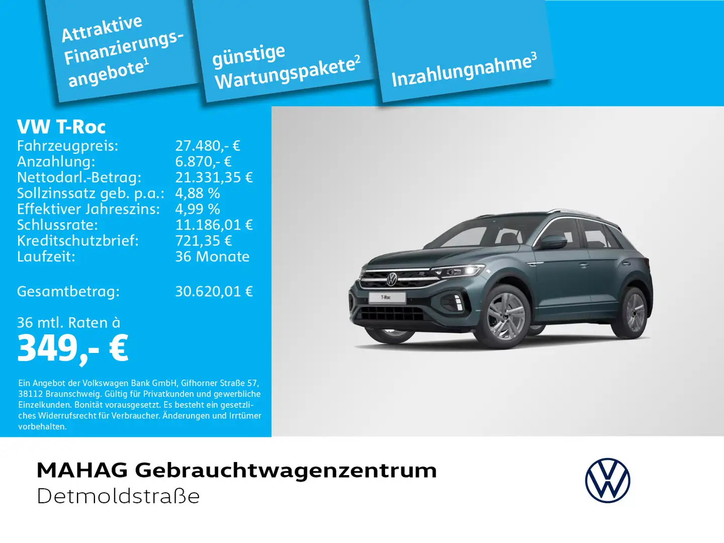Volkswagen T-Roc T-ROC 1.5 TSI R-Line Navi LED+ AHK Kamera ACC Blau - 1