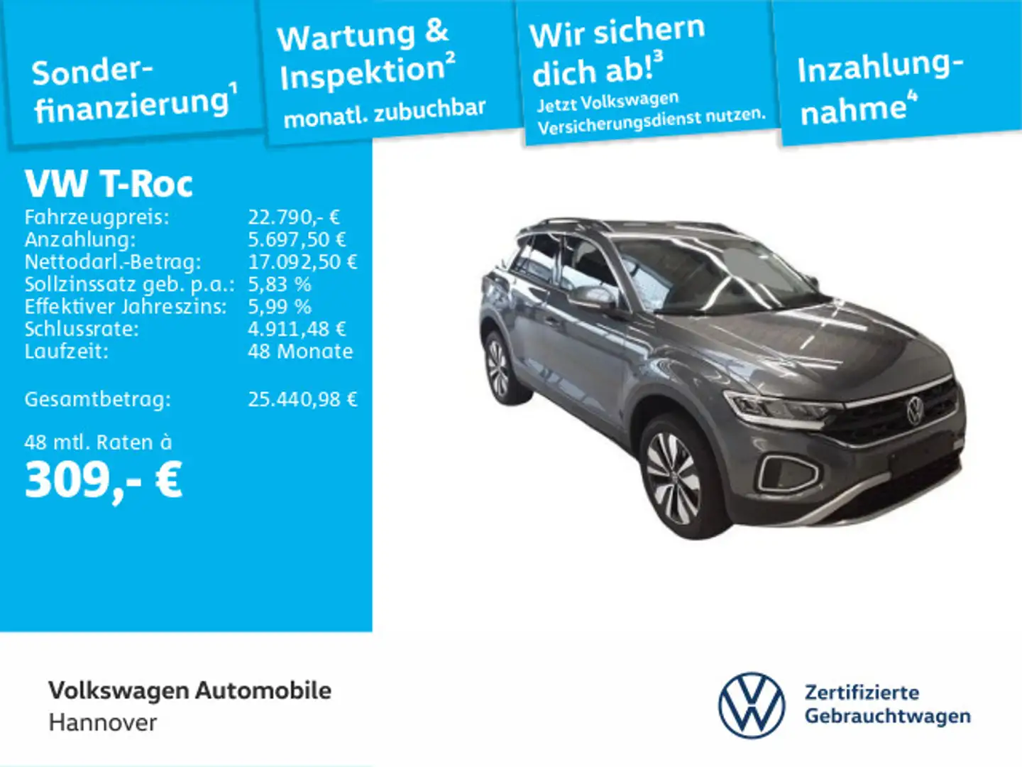 Volkswagen T-Roc 1.0 TSI Move Navi LED DigCockpit ACC PDC S Grau - 1