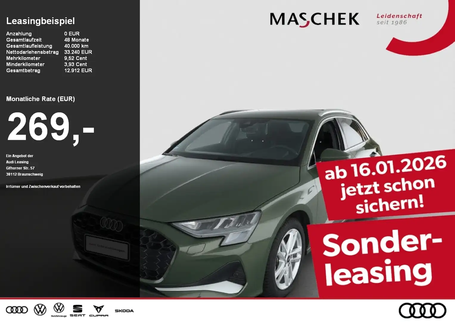 Audi A3 Sportback 30 TFSI S tronic AHK R-Cam HUD Sonos Sta Grün - 1