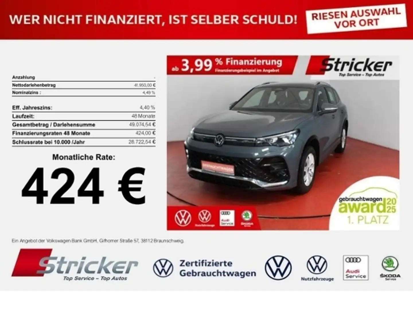 Volkswagen Tiguan R-Line 2.0TDI DSG 4M 424,-ohne Anzahlung IQ.Light Grau - 1