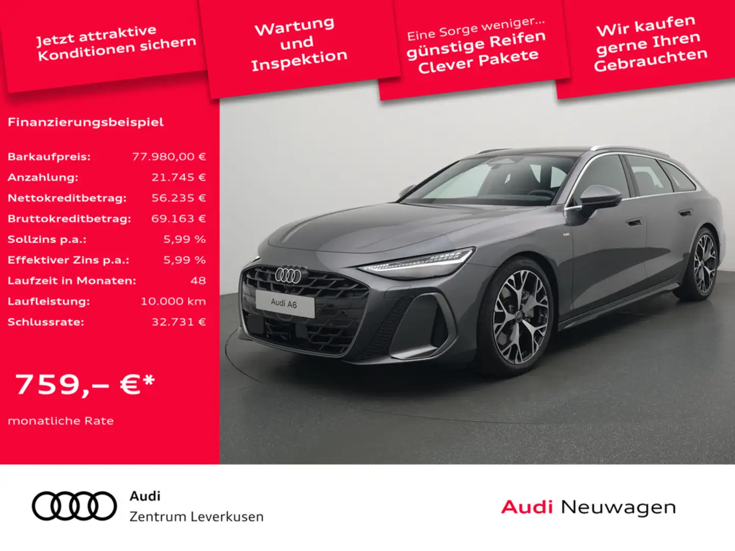 Audi A6 Avant TDI quattro B&O LEDER AHK KAM360° AC Grau - 1