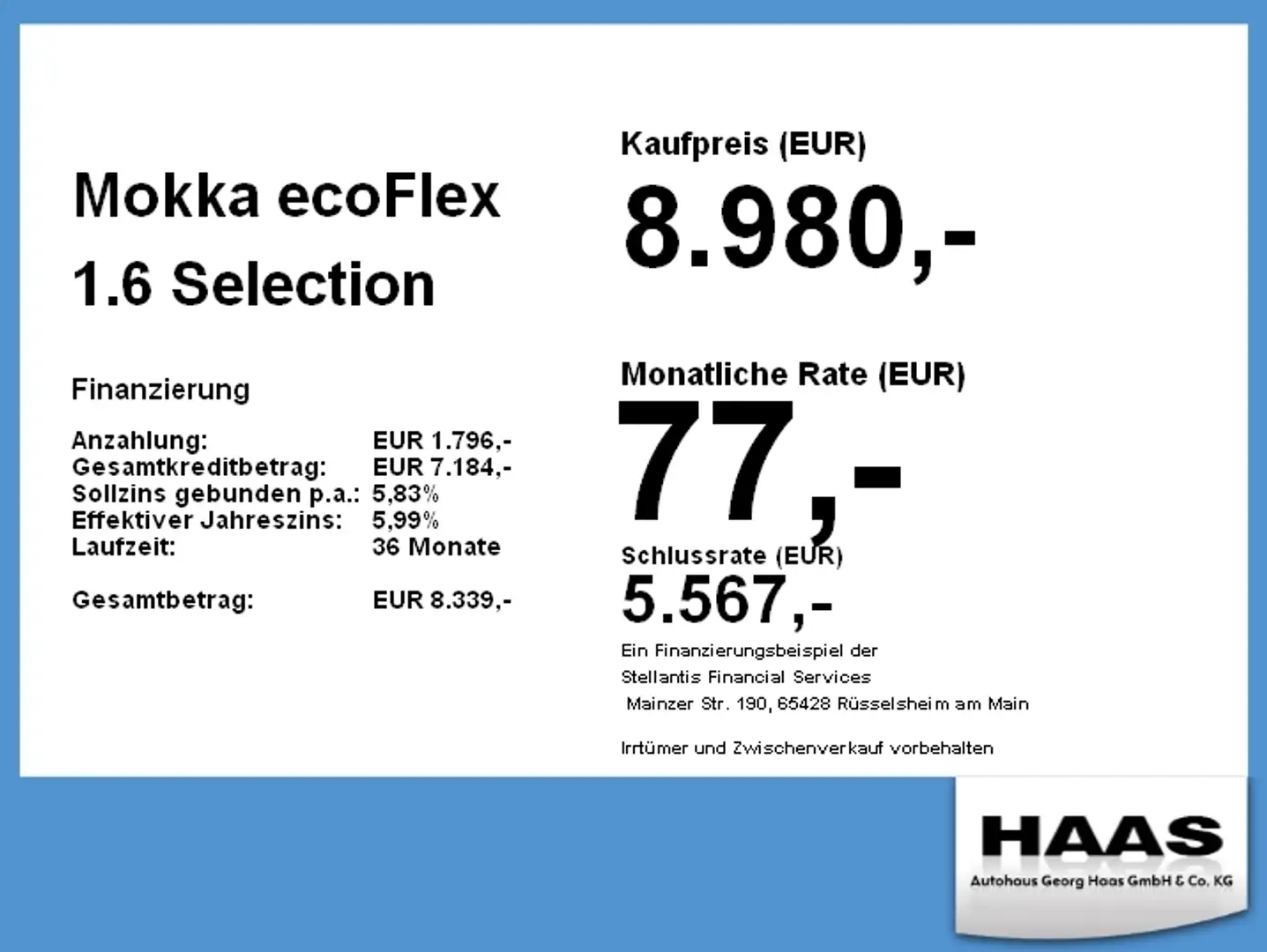 Opel Mokka ecoFlex 1.6 Selection Radio, Klima, CD Weiß - 1