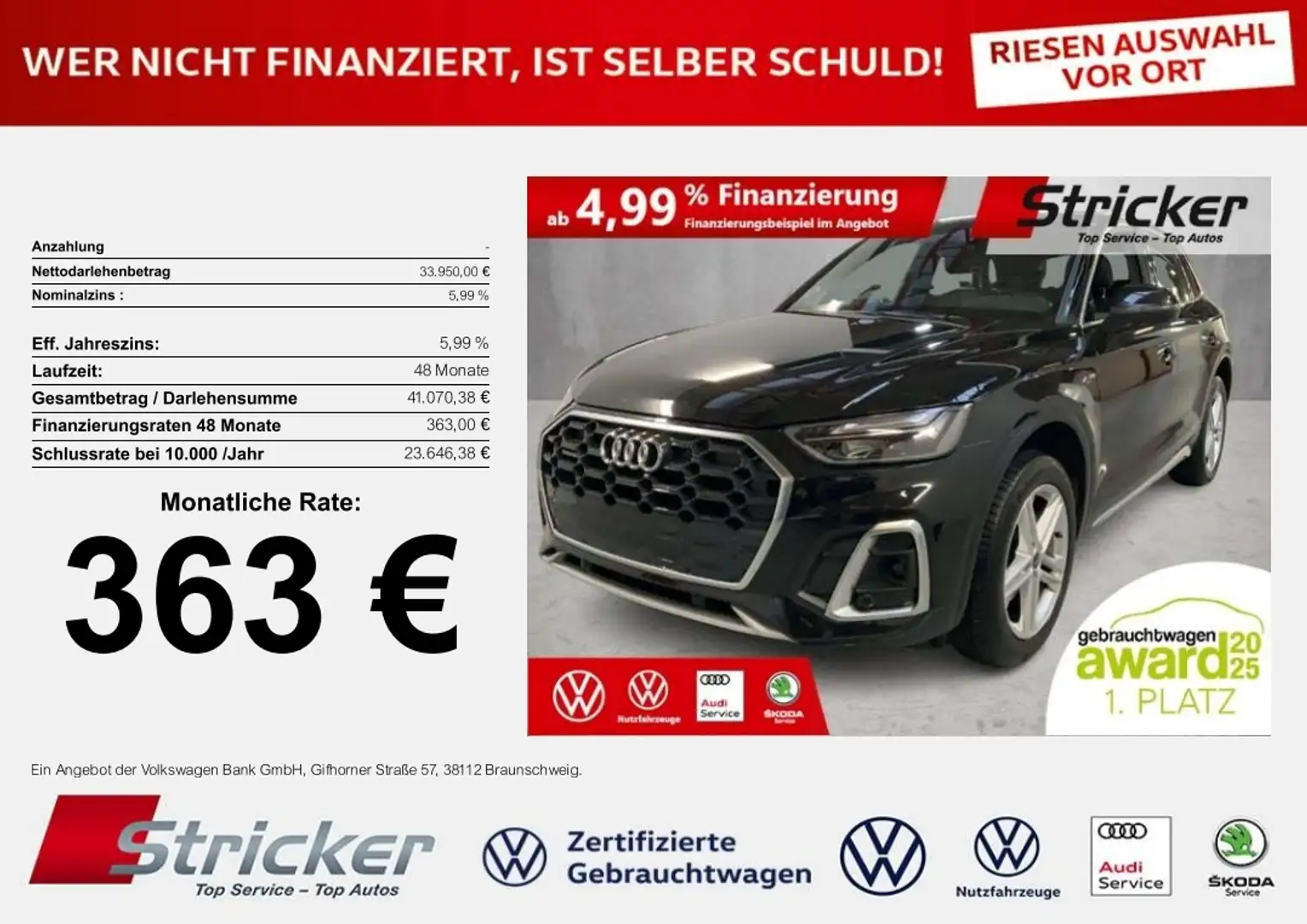 Audi Q5 S-line  40TDI S-Tronic 363,-ohne Anzahlung Navi Schwarz - 1
