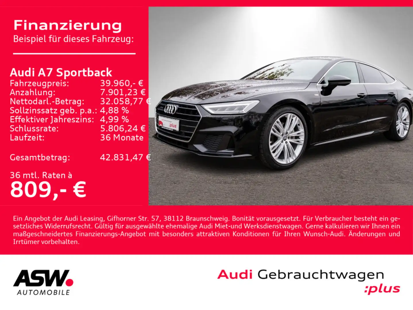 Audi A7 45TFSI S line quattro NAVI LED B&O Schwarz - 1