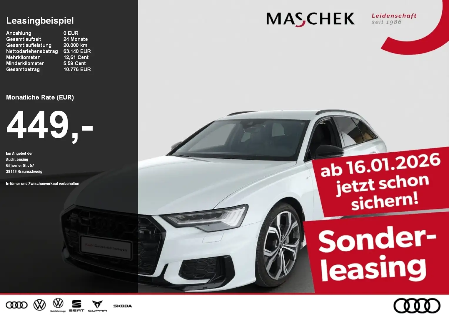 Audi A6 Avant S line 45 TFSI quatt 104NP AHK 4WD-Lenk B&O Weiß - 1