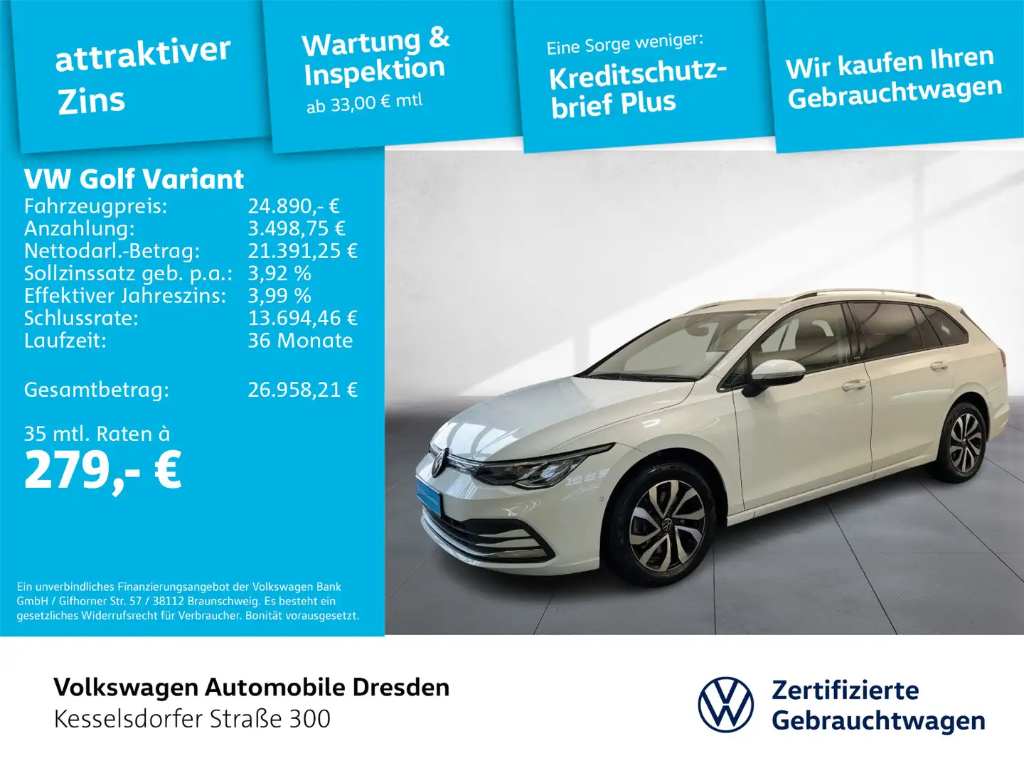 Volkswagen Golf Variant Golf VIII Variant 2.0 TDI DSG Active Blanc - 1
