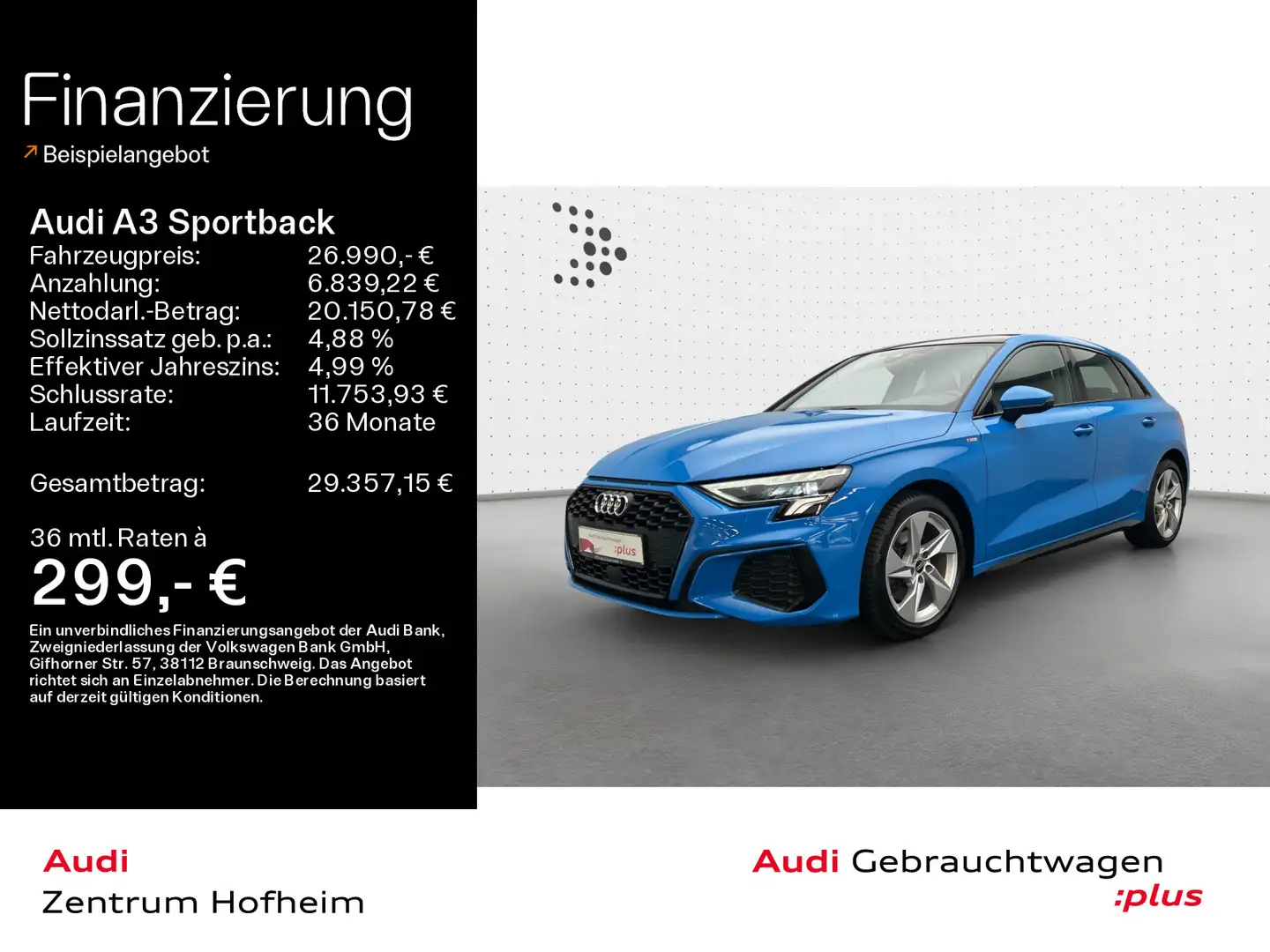 Audi A3 35 TFSI 2x S line*Pano*LED*Virtual* Blau - 1