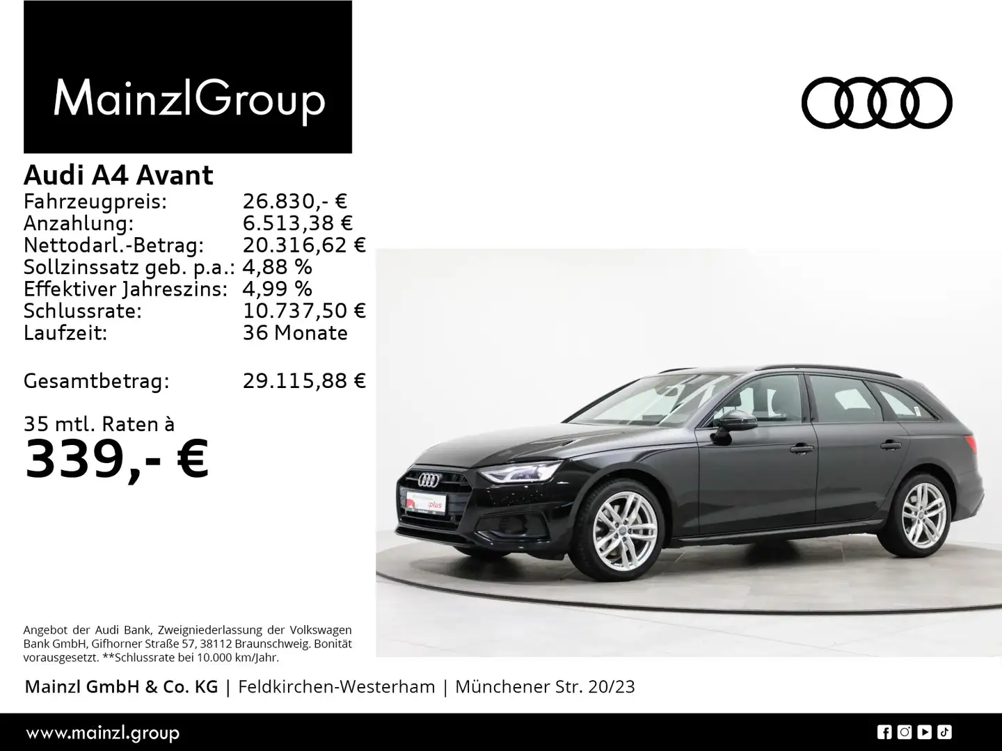 Audi A4 40 TDI S tronic AHK Navi SHZ Leder ACC Schwarz - 1