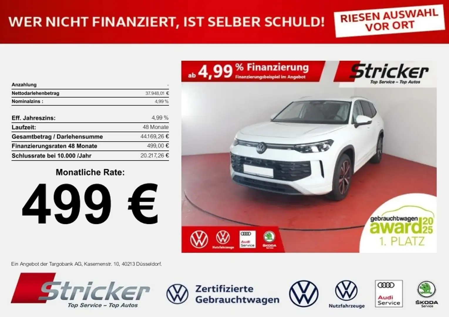 Volkswagen Tayron Life 1.5eTSI DSG 499,-ohne Anzahlung ACC AHK Kame Weiß - 1