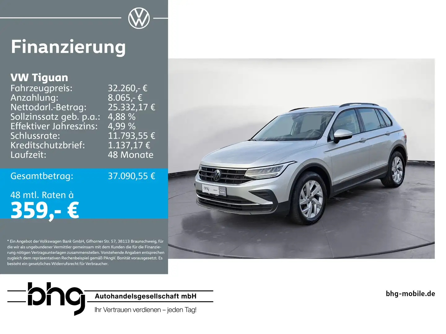 Volkswagen Tiguan 2.0 TDI SCR 4MOTION DSG Life Silber - 1