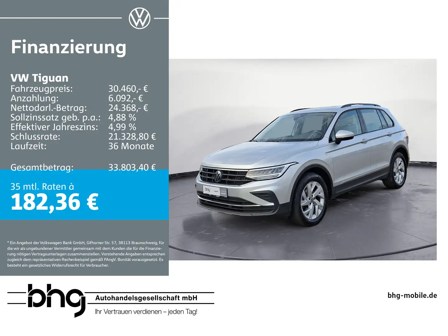 Volkswagen Tiguan 2.0 TDI SCR 4MOTION DSG Life Silber - 1