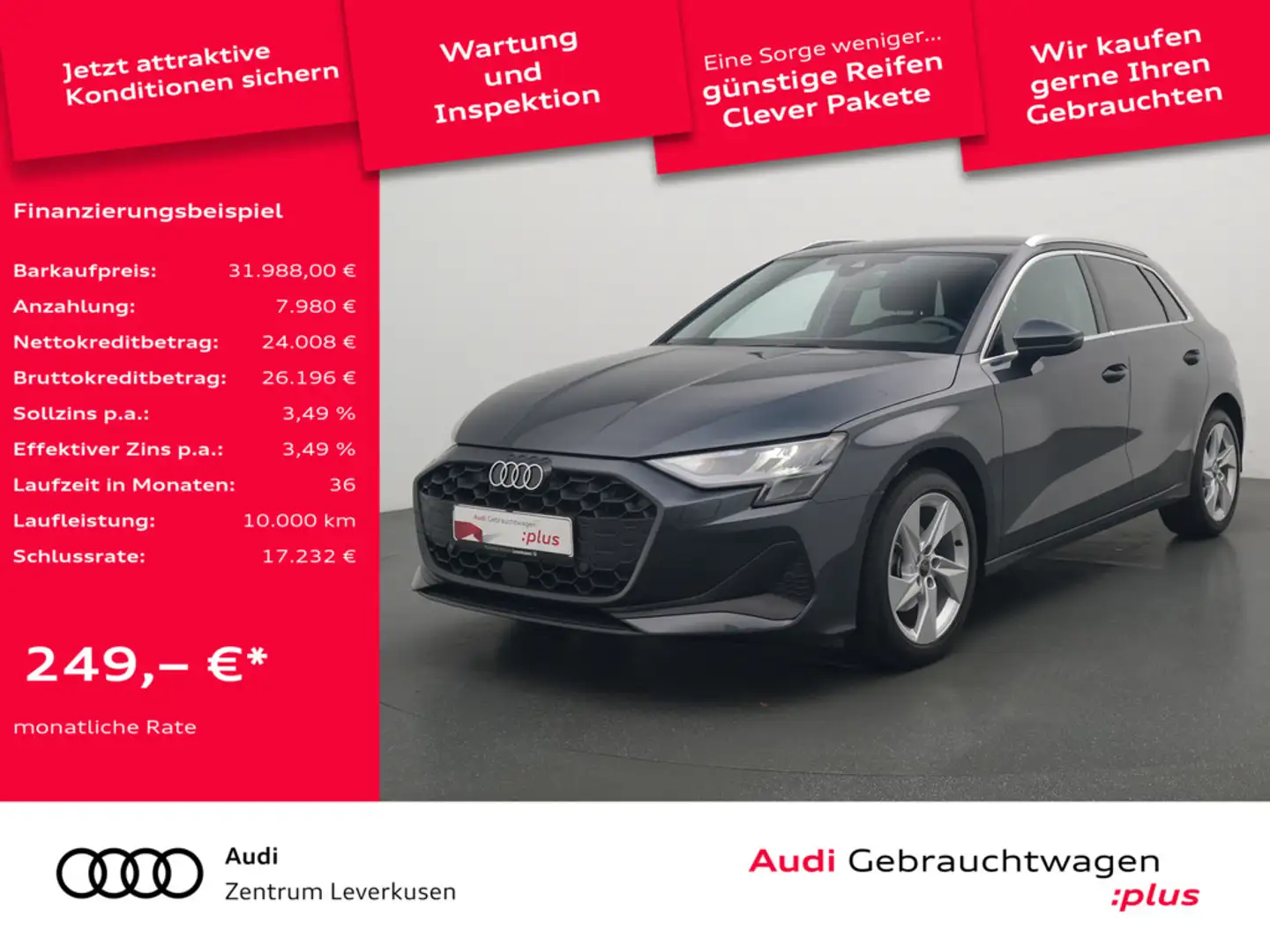 Audi A3 Sportback S-TRON B&O NAVI HUD VIRT LED SHZ Gris - 1