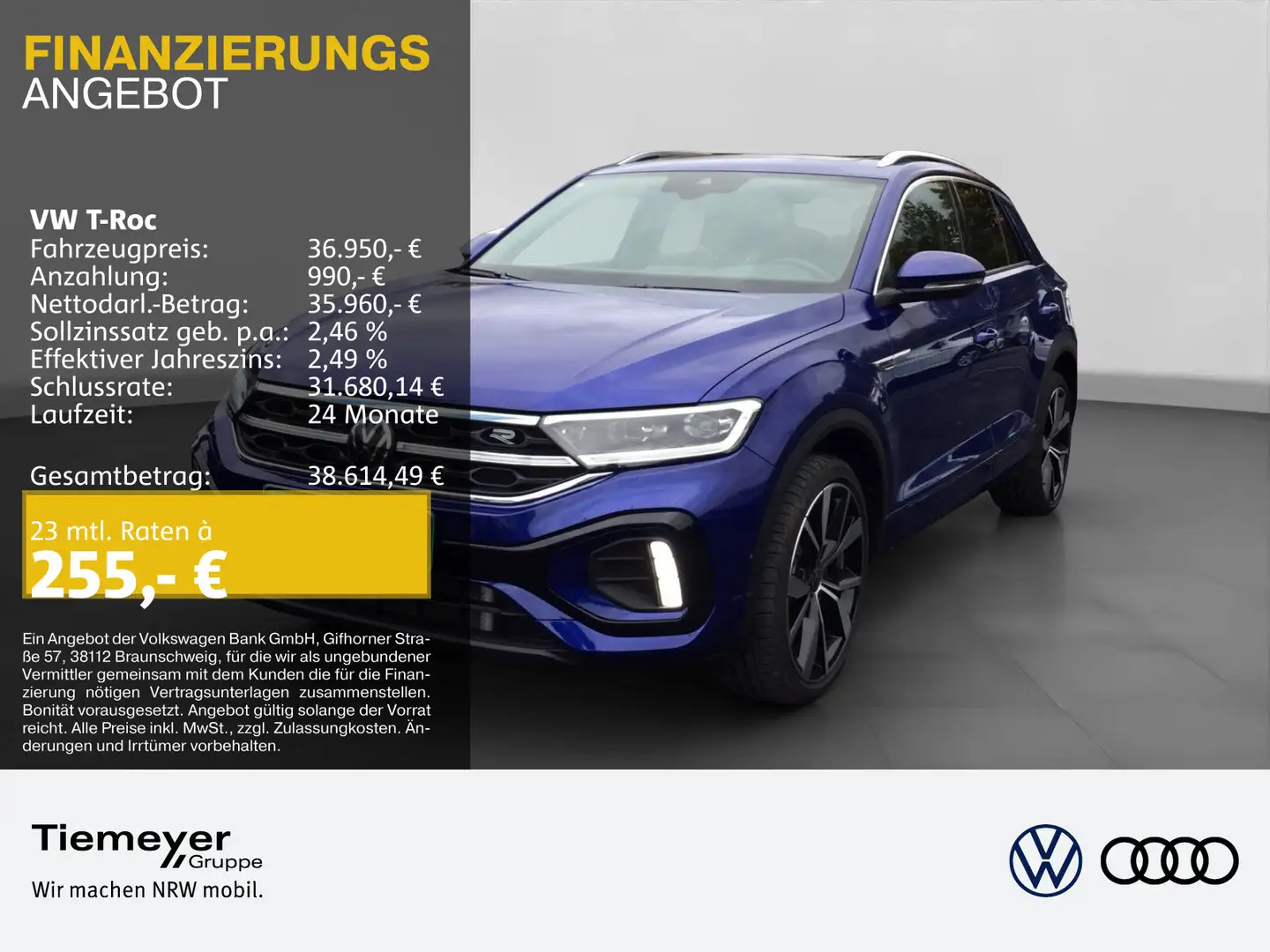 Volkswagen T-Roc 2.0 TDI DSG R-LINE UPE55 LM19 PANO AHK MAT Blau - 1