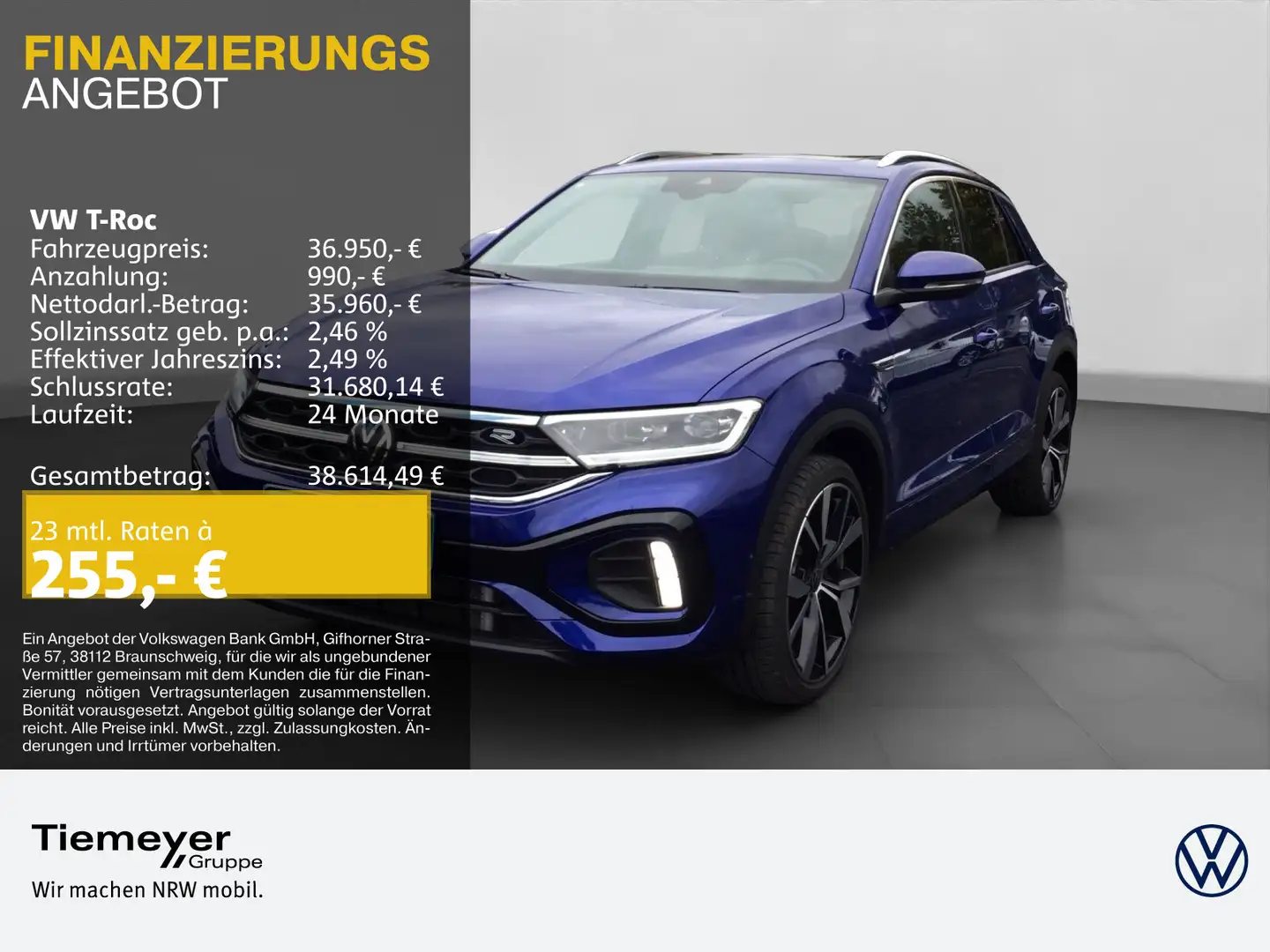 Volkswagen T-Roc 2.0 TDI DSG R-LINE UPE55 LM19 PANO AHK MAT Blau - 1