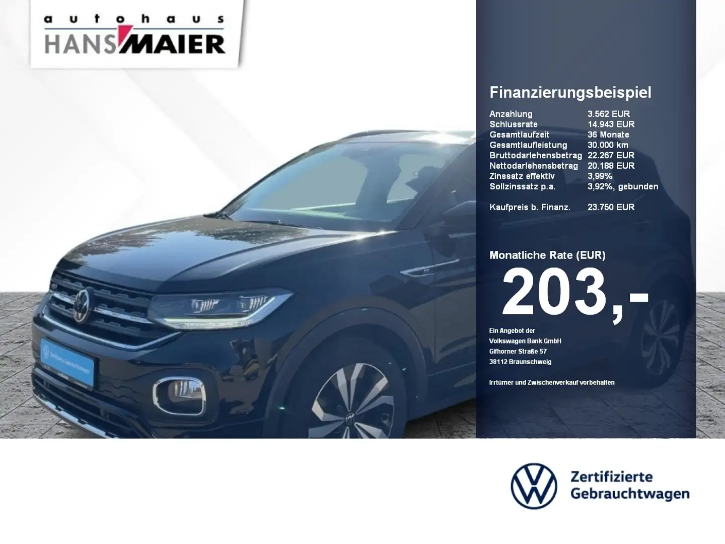 Volkswagen T-Cross Style TSI DSG Navi Kamera ACC LED Schwarz - 1