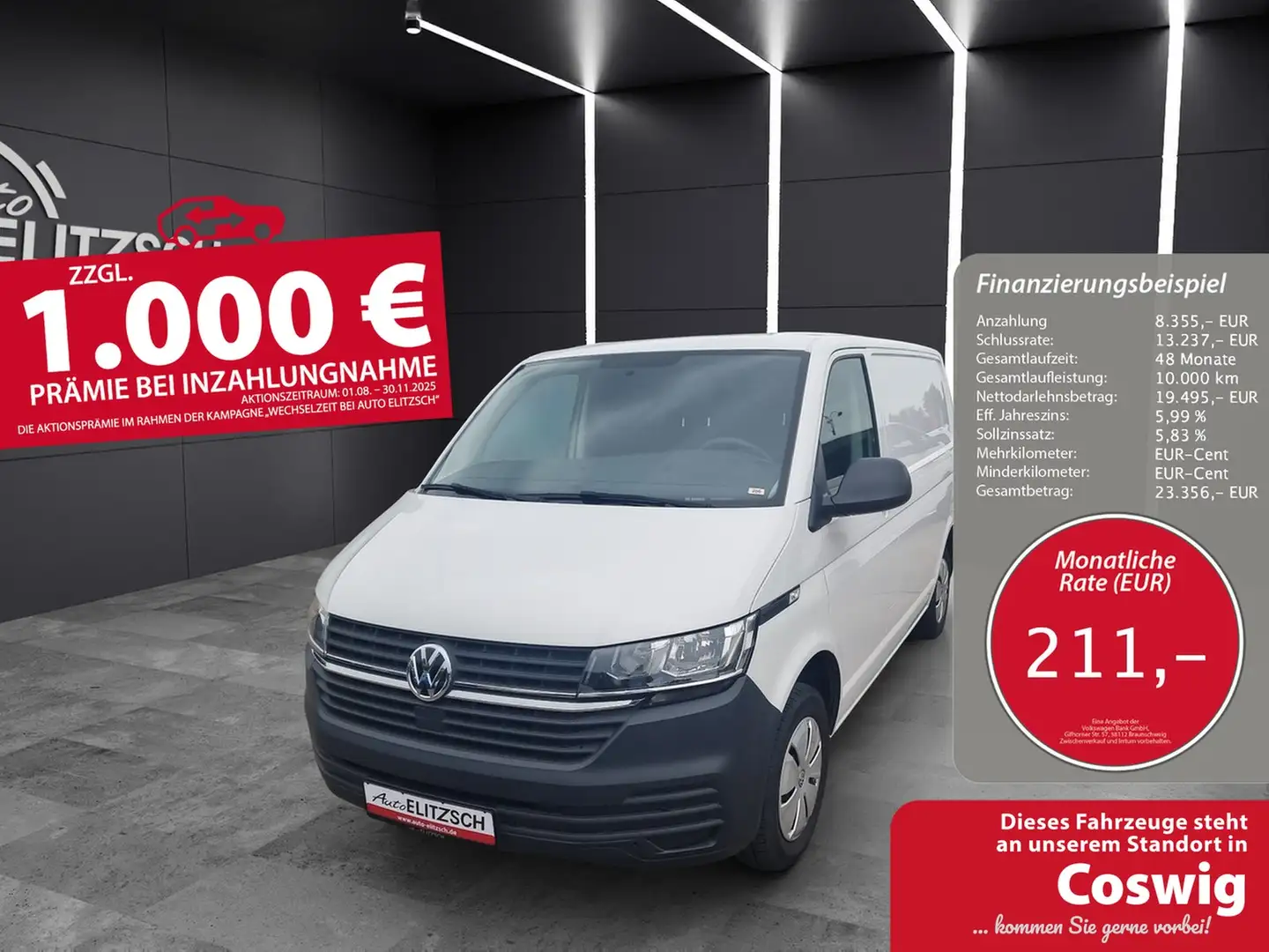 Volkswagen T6 Transporter T6.1 TDI Kasten Regalein. KLIMA RFK Weiß - 1