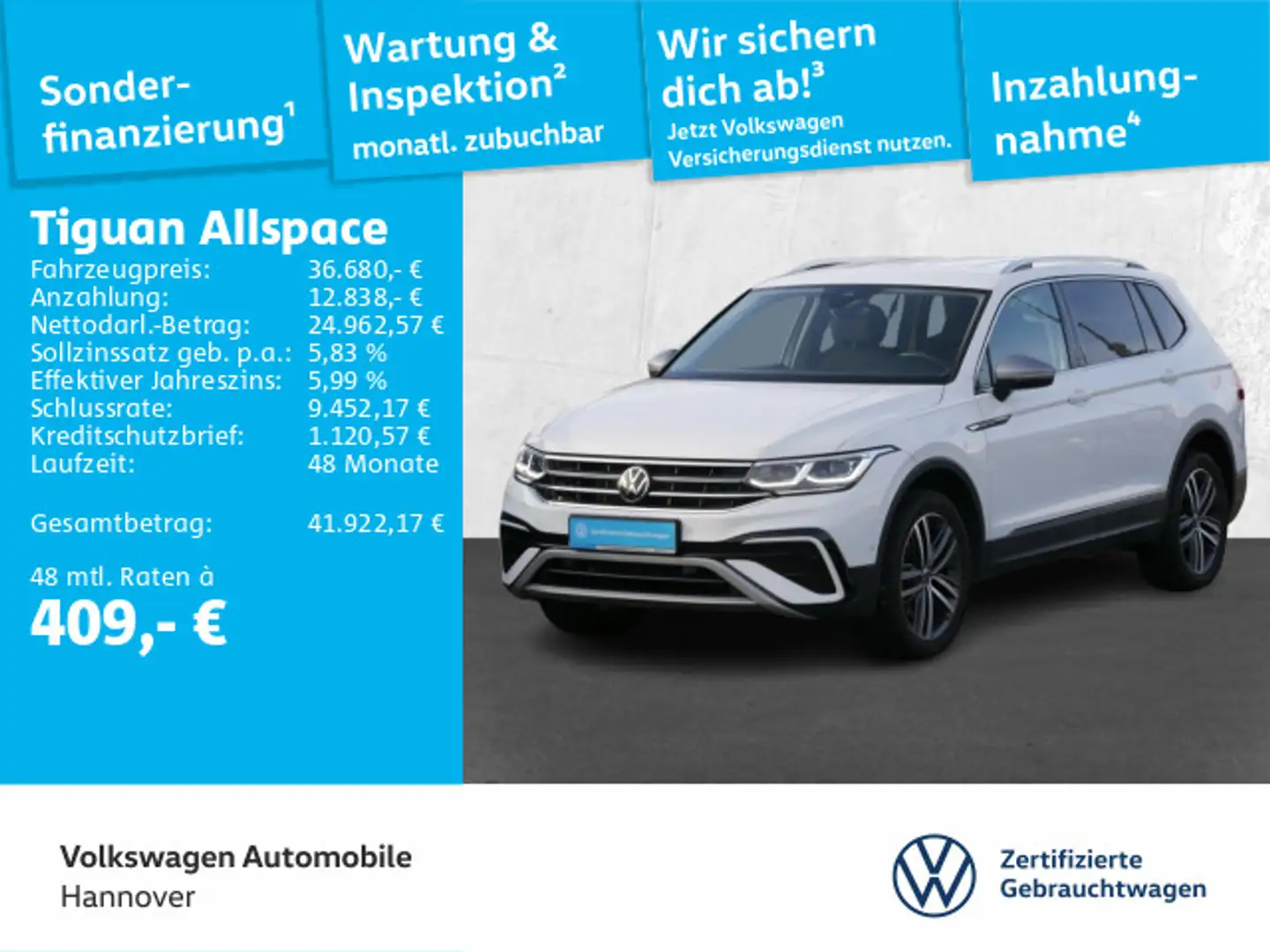 Volkswagen Tiguan Allspace 2.0 TSI DSG Elegance ACC DigCock Weiß - 1