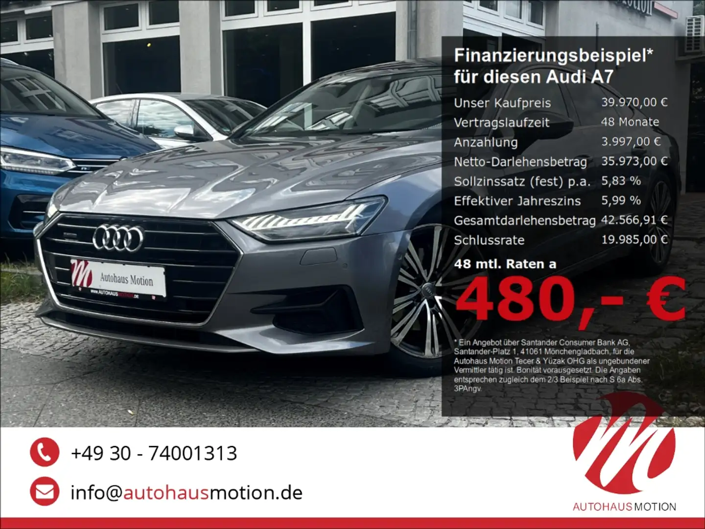 Audi A7 Sportback 50 TDI quattro 3.0 MATRIX PANO MEMORY B& Grigio - 1