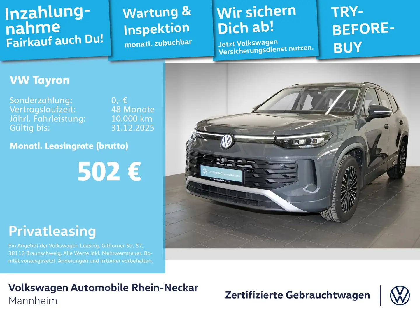 Volkswagen Tayron 2.0 TDI Life DSG GAR 2030 App-Connect AHK Grau - 1