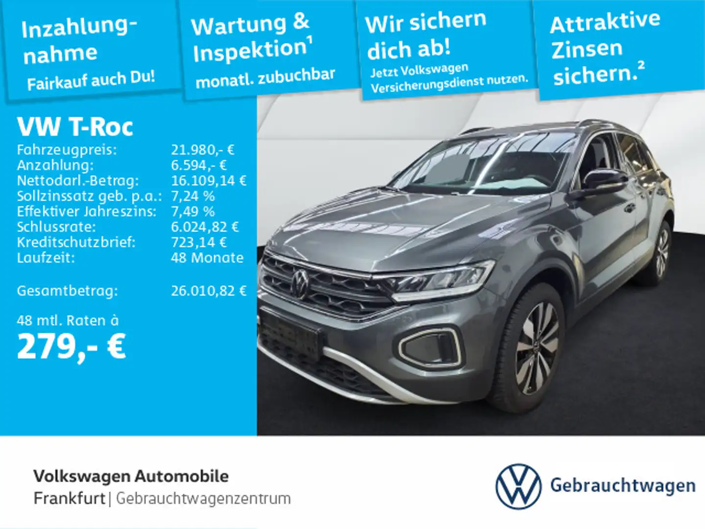 Volkswagen T-Roc 1.0 TSI Goal Navi LED DAB+ FrontAssist Grau - 1