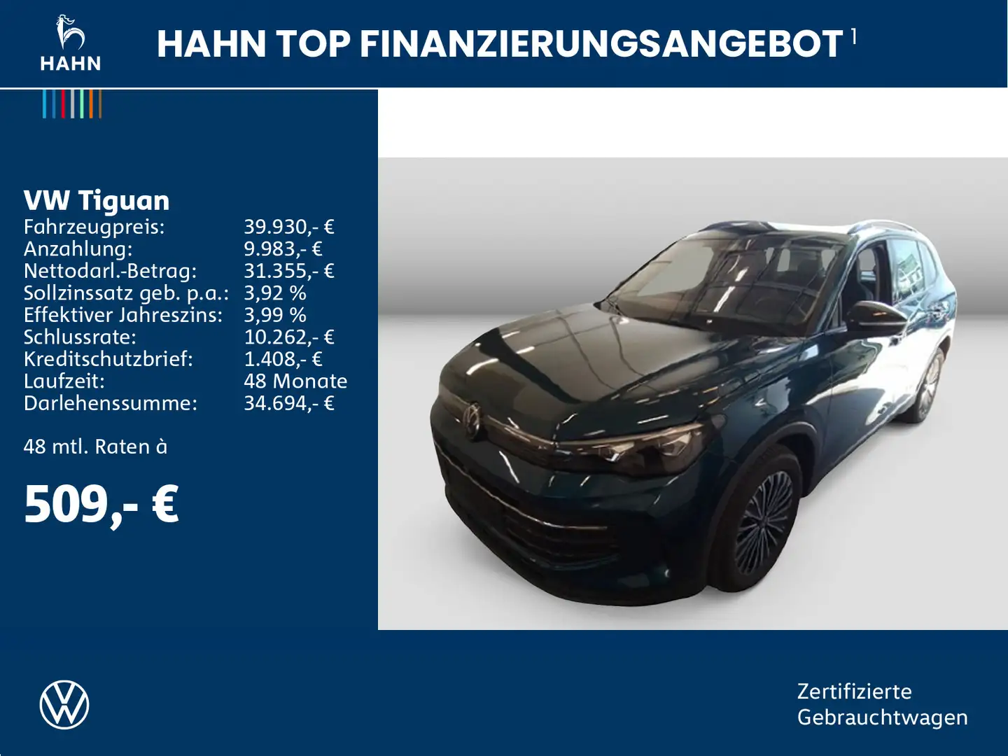 Volkswagen Tiguan 2.0TDI DSG Goal AHK Matrix Navi Standheiz Blau - 2