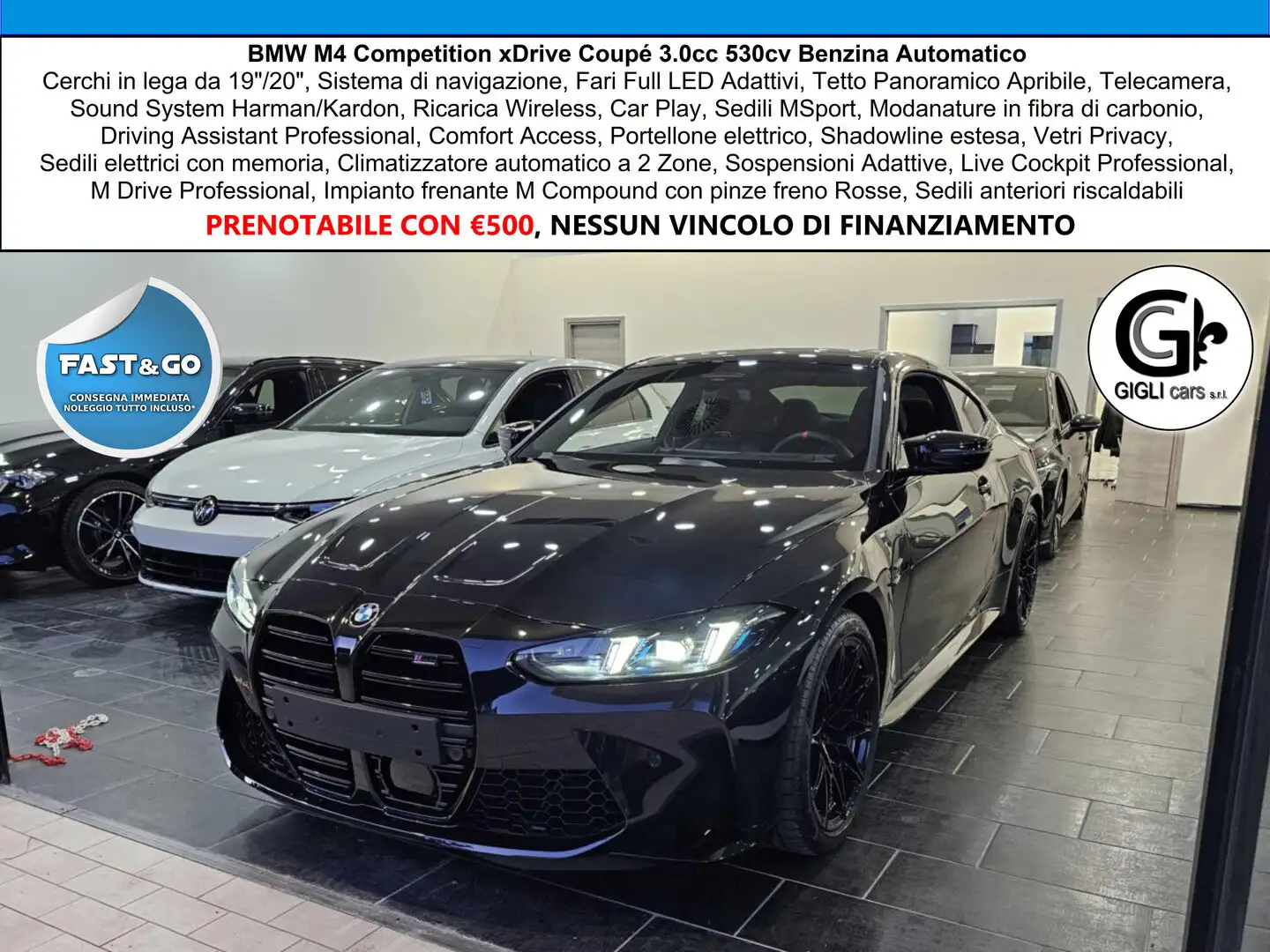 BMW M4 M4 Comp Tetto C.19" 20" Harman Kardon Carbonio Led Nero - 1
