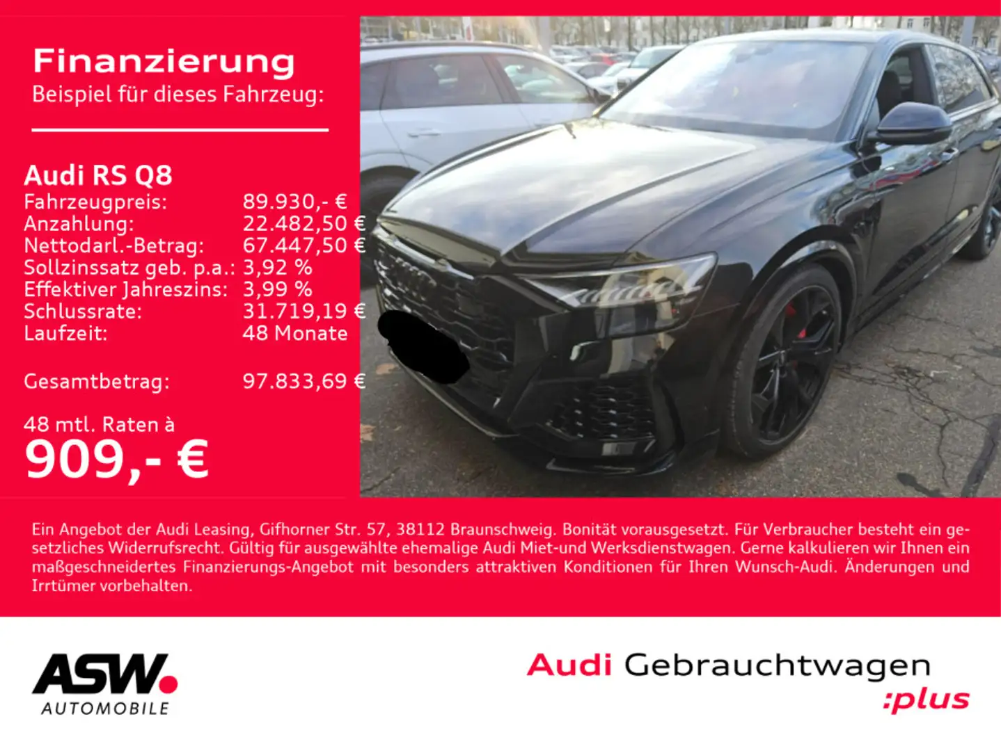 Audi RS Q8 RSQ8 4.0 TFSI quattro LED B&O AHK RS-AGA 305kmh Schwarz - 1