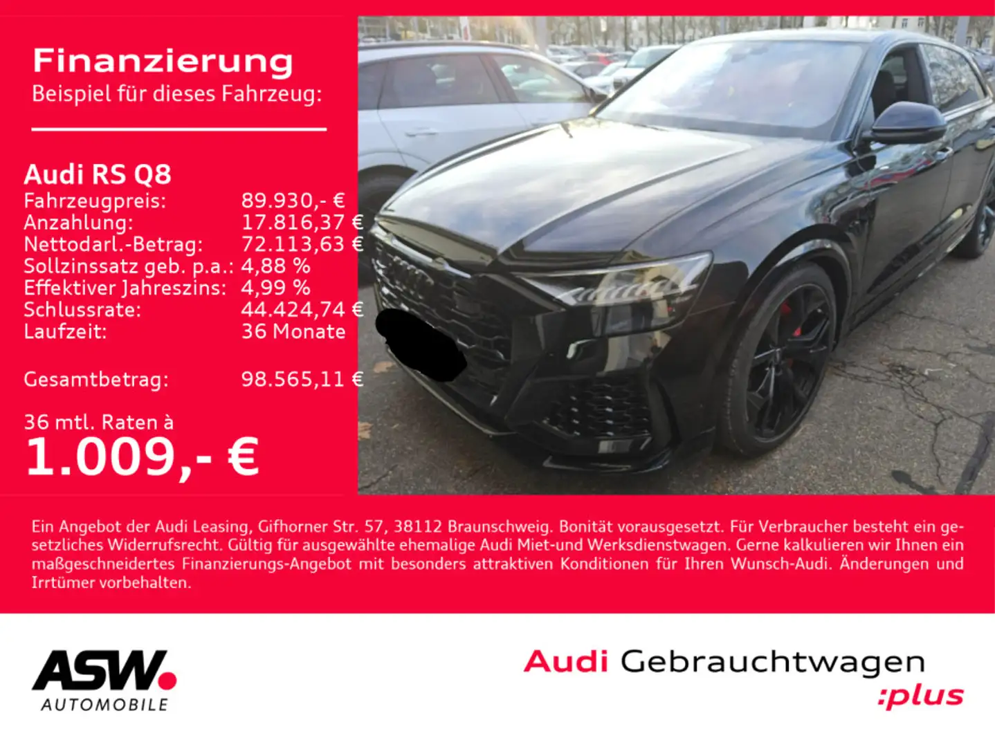 Audi RS Q8 RSQ8 4.0 TFSI quattro LED B&O AHK  RS-AGA 305kmh Schwarz - 1