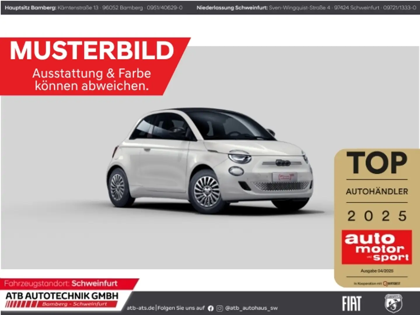 Fiat 500e Cabrio 23,8 kWh RED Komfort-Paket Apple CarPlay PD Weiß - 1