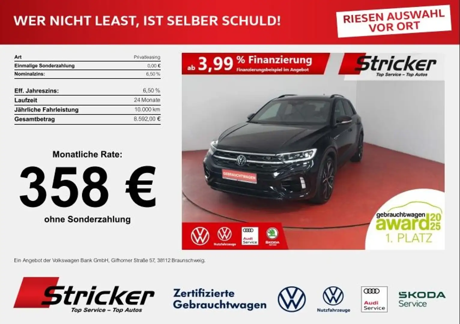 Volkswagen T-Roc R 2.0TSI 358,-ohne Anzahlung Akrapovic Beats Schwarz - 1