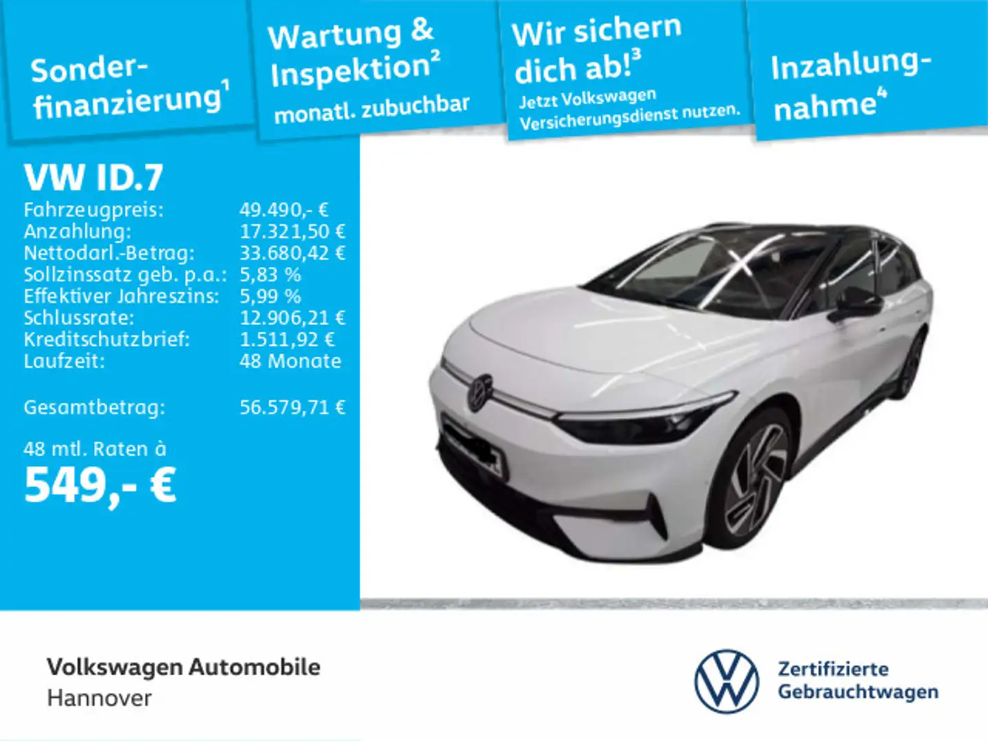 Volkswagen ID.7 Tourer Pro Navi AHK IQ.Light ACC Kamera DCC Weiß - 1