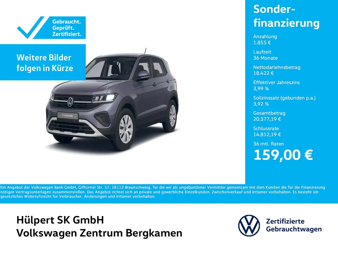 Volkswagen T-Cross 1.0 CARPLAY SITZHEIZUNG LED EINPARKHILFE Grau - 1