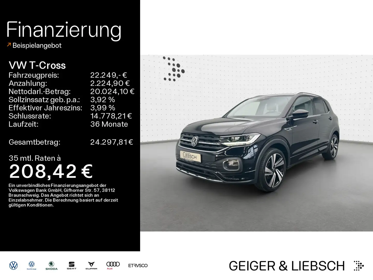 Volkswagen T-Cross 1.0 TSI DSG R-LINE*LED*PDC*SHZ*NAVI*KLIM Schwarz - 1