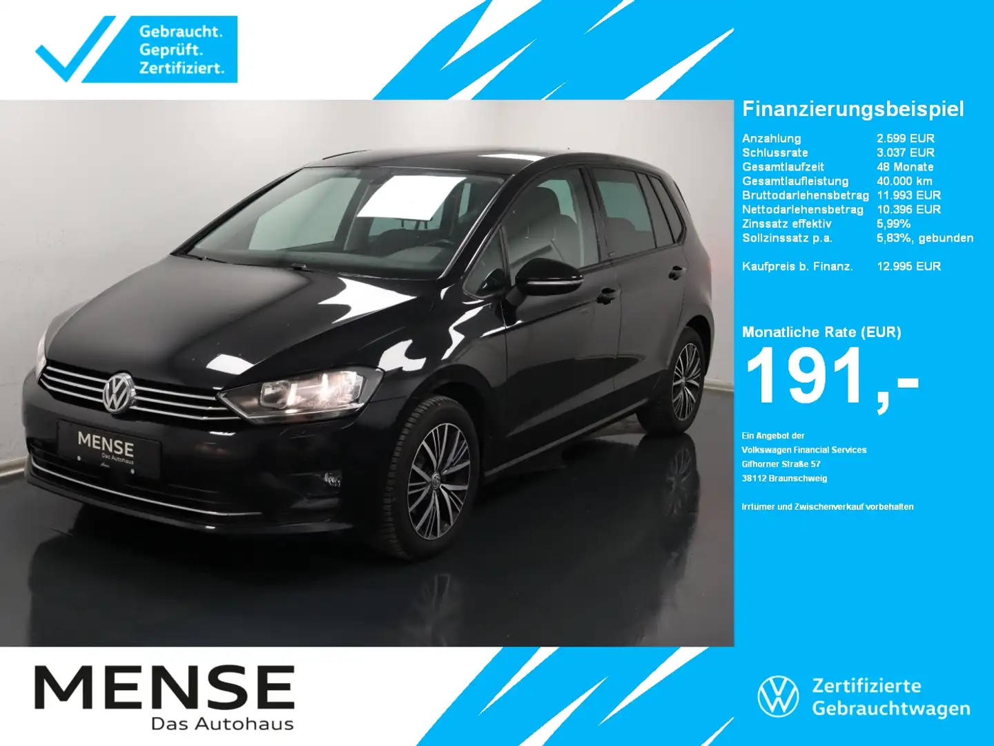Volkswagen Golf Sportsvan 1.2 TSI DSG Comfortline Allstar Navi LightAssist Schwarz - 1