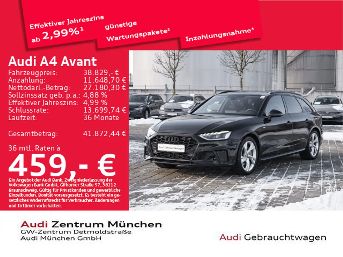 Audi A4 40 TFSI S tronic S line StdHzg/ACC/Virt Schwarz - 1