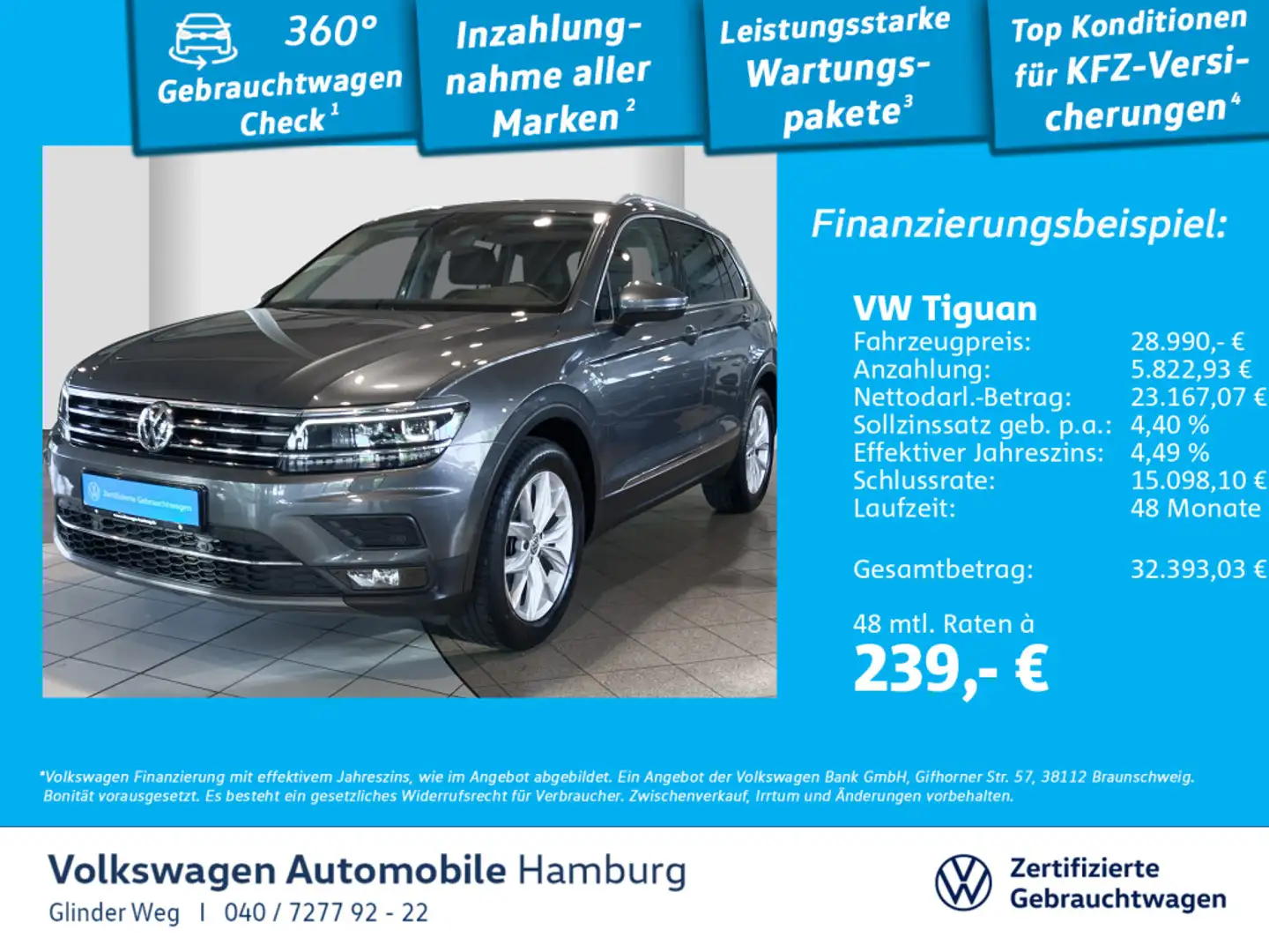 Volkswagen Tiguan 1.5 TSI Highline DSG beh. Frontscheibe Na Grau - 1
