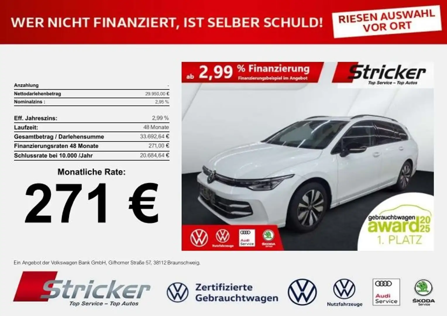 Volkswagen Golf Variant Variant Goal 2.0 TDI DSG 271,-ohne Anzahlung Kame Weiß - 1