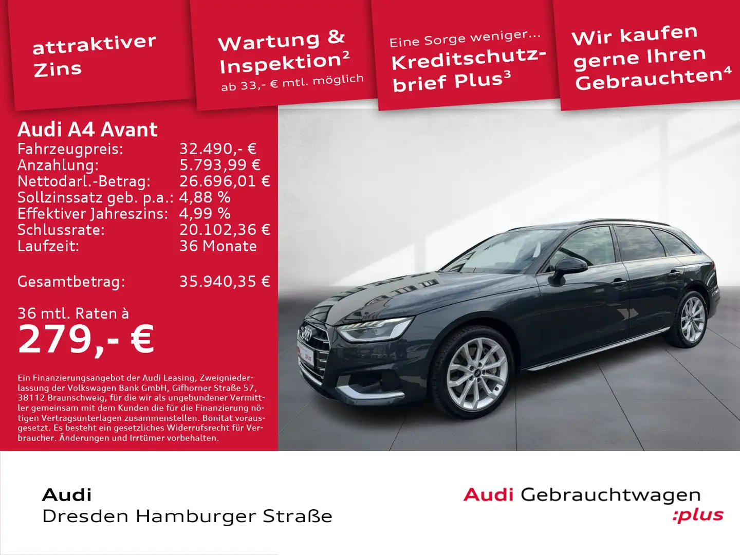 Audi A4 45 TFSI Advanced quattro Standhz. AHZV Gris - 1
